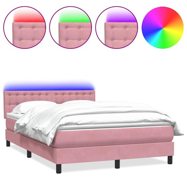 vidaXL Sommier à lattes de lit avec matelas et LED rose 160x210 cm velours