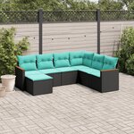 vidaXL Salon de jardin 7 Pièces avec coussins noir résine tressée