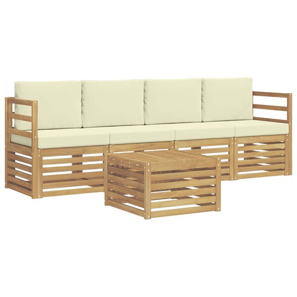 vidaXL Ensemble de canapés d'extérieur 5 Pièces Blanc et crème Polyester