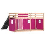 vidaXL Lit superposé avec toboggan et rideaux rose 90x190 cm
