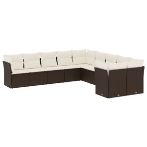 vidaXL Salon de jardin 10 Pièces avec coussins marron résine tressée