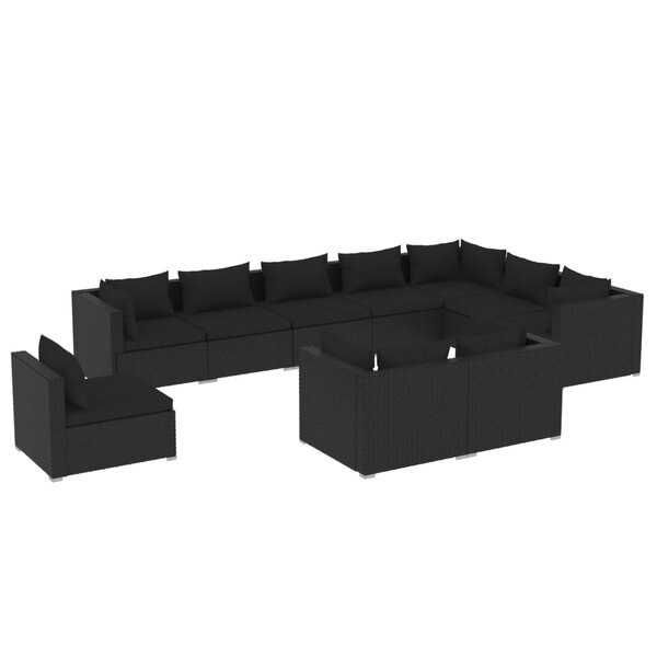 vidaXL Salon de jardin 10 Pièces avec coussins Résine tressée Noir