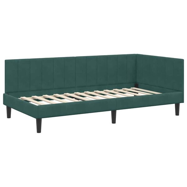 vidaXL Cadre de lit d'angle Vert foncé 90 cm x 190 cm tissu