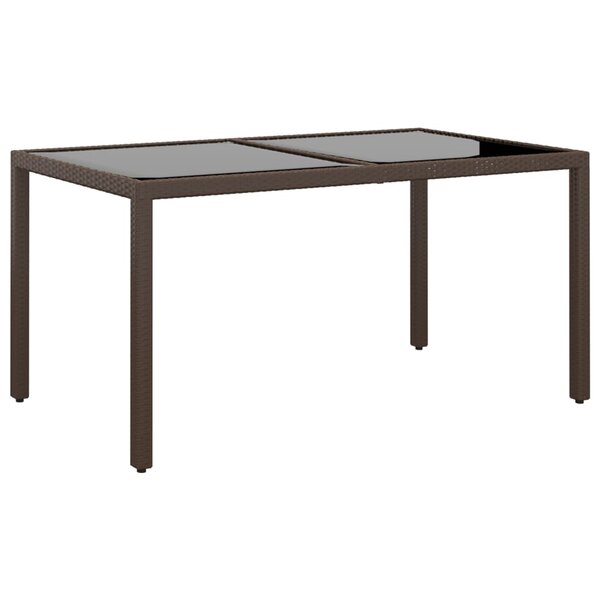 vidaXL Table de jardin 150x90x75 cm Verre trempé/résine tressée Marron