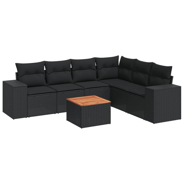 vidaXL Salon de jardin 7 Pièces avec coussins noir résine tressée