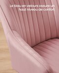 Chaise de salle à manger fauteuil siège rembourrée avec accoudoirs largeur d’assise 49 cm pieds en métal revêtement en velours charge 110 kg pour salon chambre rose 12_0004917