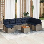 vidaXL Ensemble de canapé de jardin avec coussin 9 Pièces Gris Poly rotin