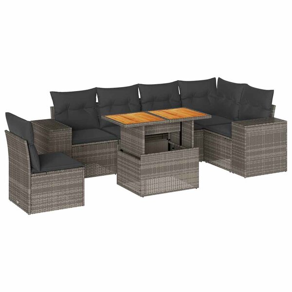 vidaXL Salon de jardin avec coussins 7 Pièces gris résine tressée