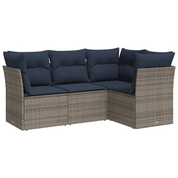 vidaXL Salon de jardin 4 Pièces avec coussins gris résine tressée