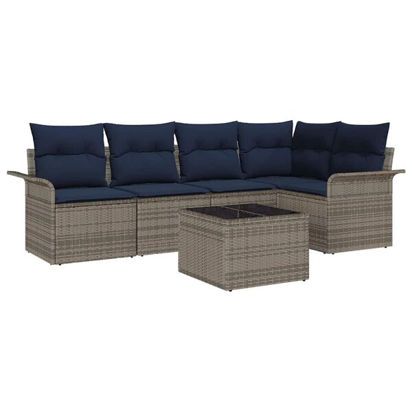 vidaXL Ensemble de canapé de jardin avec coussin 6 Pièces Gris polyrotin