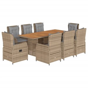 vidaXL Ensemble à manger de jardin et coussins 9 Pièces beige Poly rotin