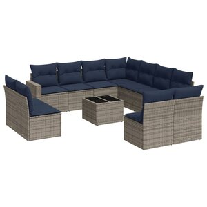 vidaXL Salon de jardin avec coussins 12 Pièces gris résine tressée