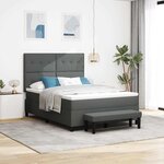 vidaXL Lit à ressort avec matelas et banc gris foncé 160x200 cm tissu