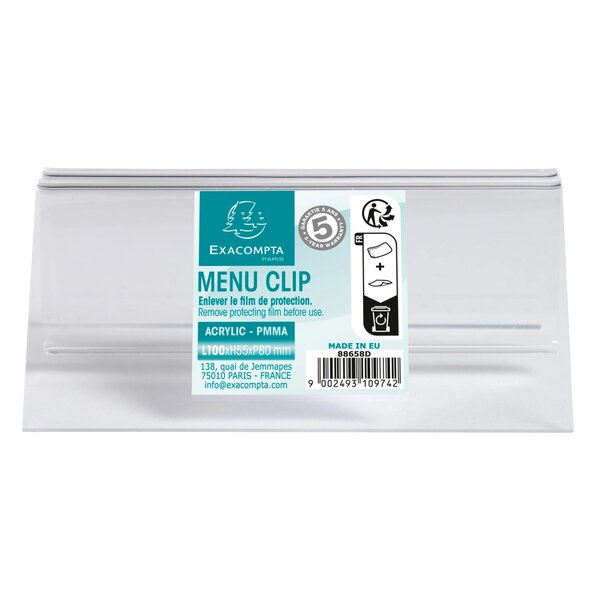 Porte-carte Clip L100mm - Cristal - X 50 - Exacompta