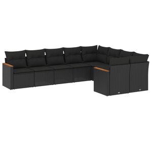 vidaXL Salon de jardin 9 Pièces avec coussins noir résine tressée