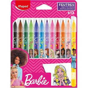 12 feutres de coloriage - Barbie - Enfant - Pointe moyenne - Encre lavable - Maped