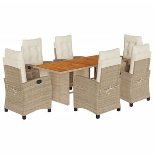 vidaXL Ensemble à manger de jardin et coussins 7 Pièces beige poly rotin