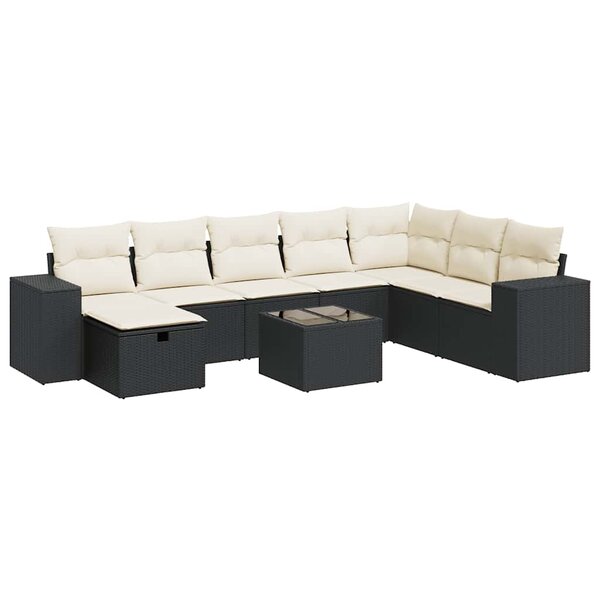 vidaXL Salon de jardin 9 Pièces avec coussins noir résine tressée