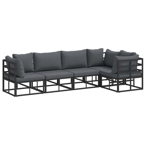 vidaXL Ensemble de canapé de jardin avec coussin 5 Pièces Noir Aluminium