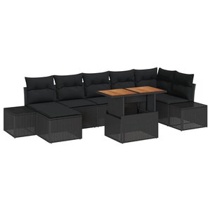 vidaXL Ensemble de canapé de jardin avec coussin 8 Pièces Noir et Marron