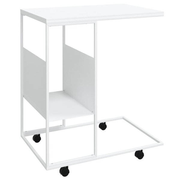 vidaXL Table d'appoint avec roues blanc 55x36x63 5cm bois d'ingénierie