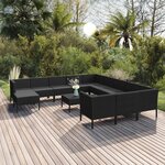 vidaXL Salon de jardin 13 Pièces avec coussins Résine tressée Noir