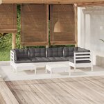 vidaXL Salon de jardin 7 Pièces avec coussins blanc bois de pin massif