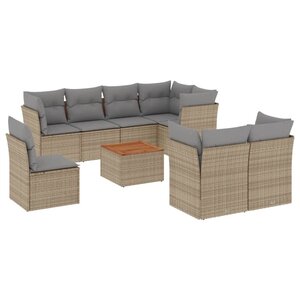 vidaXL Salon de jardin avec coussins 9 Pièces beige résine tressée