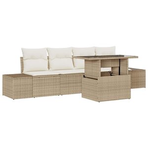 vidaXL Ensemble de Canapés avec coussin 5 Pièces Beige et crème polyrotin