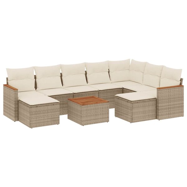 vidaXL Salon de jardin avec coussins 10 Pièces beige résine tressée