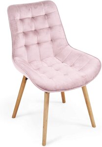 Lot de 4 chaises de salon salle à manger pied en bois et velours rose 01_0000743