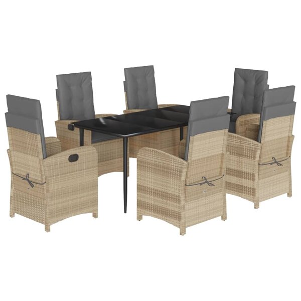 vidaXL Ensemble à manger de jardin coussins 7 Pièces mélange beige rotin
