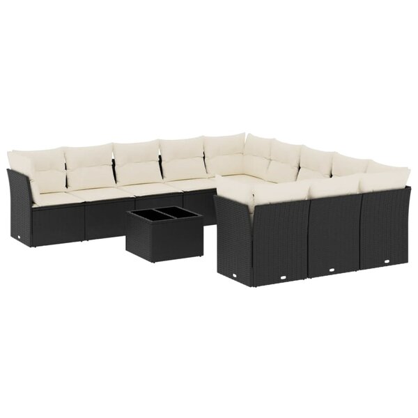 vidaXL Salon de jardin 12 Pièces avec coussins noir résine tressée