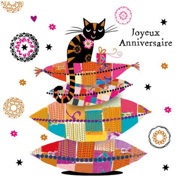 Carte postale chat coussin 2 volets avec enveloppe