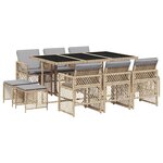 vidaXL Ensemble à manger de jardin et coussins 11 Pièces beige poly rotin