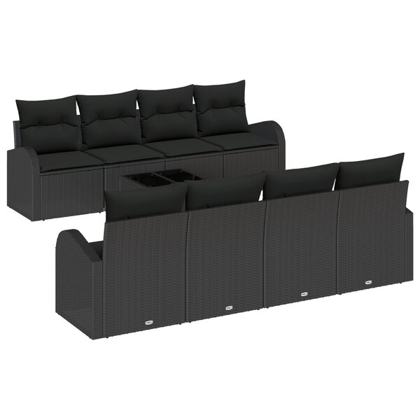 vidaXL Ensemble de Canapé de Jardin 9 Pièces avec Coussins Noirs en Rattan