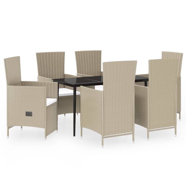 vidaXL Ensemble de salle à manger de jardin avec coussins 7 Pièces Beige