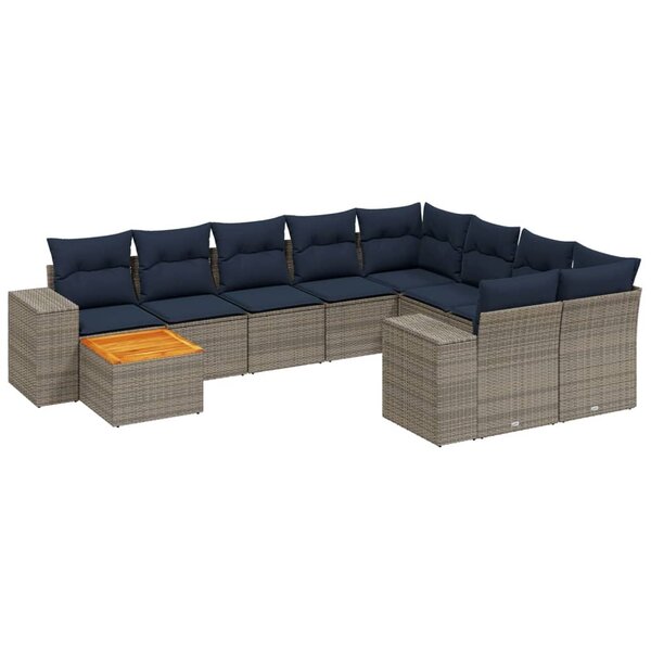 vidaXL Salon de jardin 10 Pièces avec coussins gris résine tressée