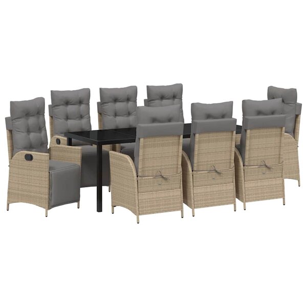 vidaXL Ensemble de salle à manger pour jardin 9 pc Beige polyrotin