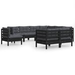 vidaXL Salon de jardin 9 Pièces avec coussins Noir Bois de pin massif