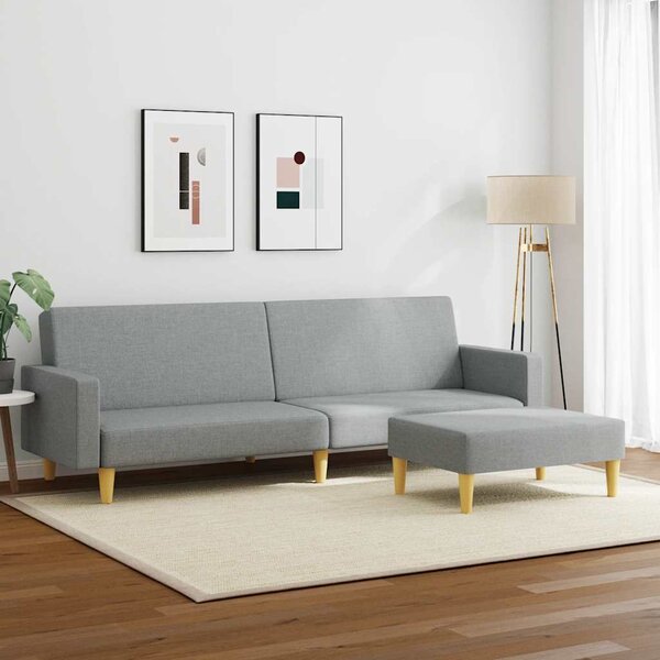 vidaXL Canapé-lit à 2 places avec repose-pied gris clair tissu