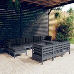 vidaXL Salon de jardin 10 Pièces avec coussins Gris Bois de pin solide