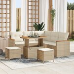 Ensemble de 8 canapés de jardin avec coussins beige poly rotin acacia