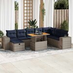 vidaXL Salon de jardin avec coussins 9 Pièces gris résine tressée acacia