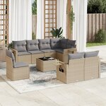 vidaXL Salon de jardin avec coussins 9 Pièces beige résine tressée