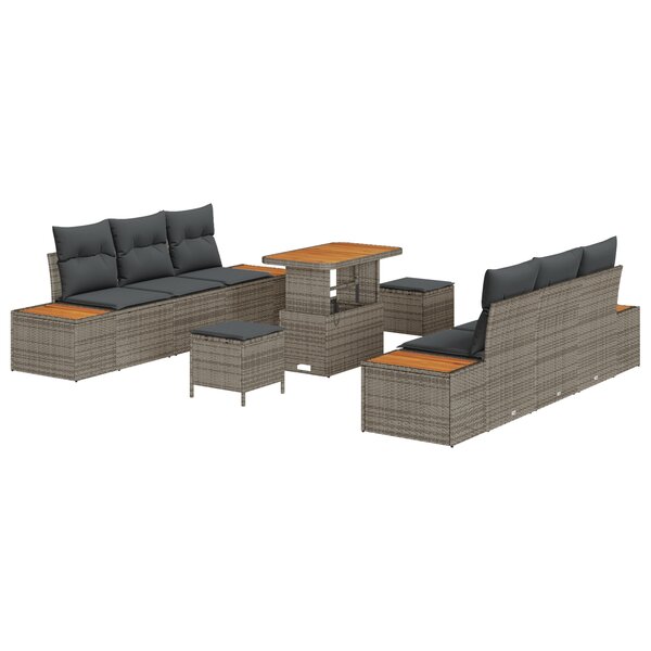 Ensemble de sofa de jardin de 9 pièces vidaXL avec coussins  poly rattan gris et acacia