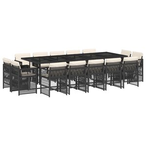 vidaXL Ensemble à manger de jardin 15 Pièces coussins noir résine tressée
