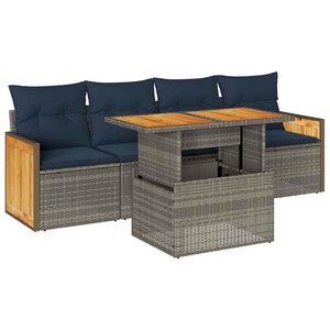 vidaXL Salon de jardin 5 Pièces avec coussins gris résine tressée acacia