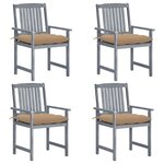 vidaXL Chaises de jardin avec coussins 4 Pièces Gris Bois d'acacia massif