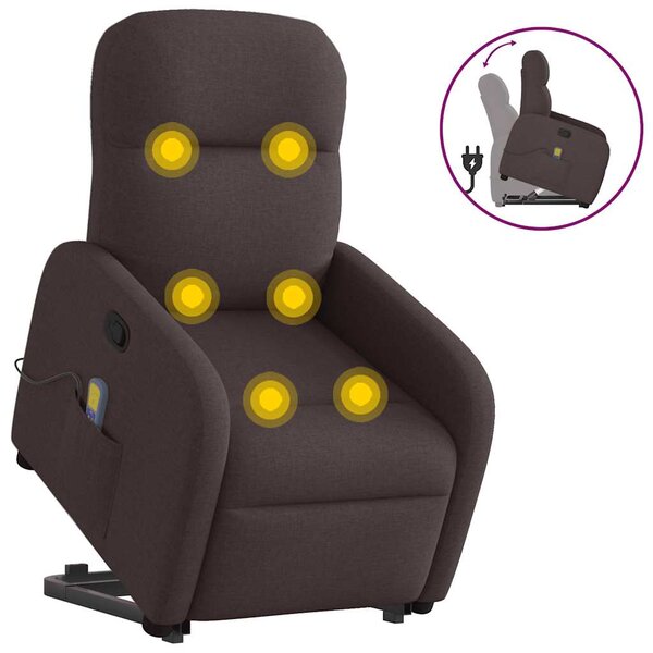 vidaXL Fauteuil inclinable de massage Marron foncé Tissu